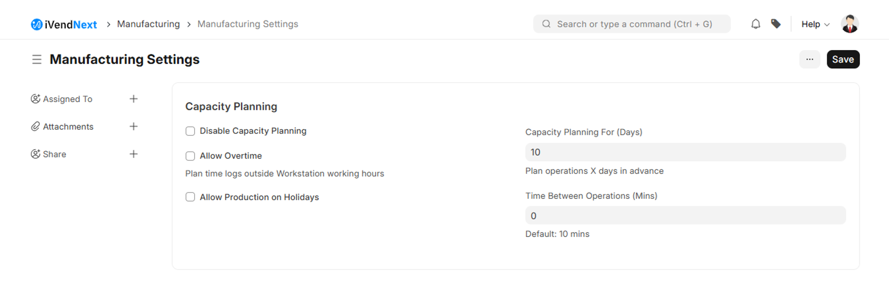 Manufacturing Settings - Capacity Planning